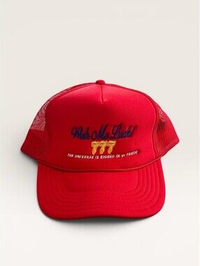 OTTO Trucker Hat "Wish Me Luck! 777" Red Mesh Snapback Cap Adjustable NEW!